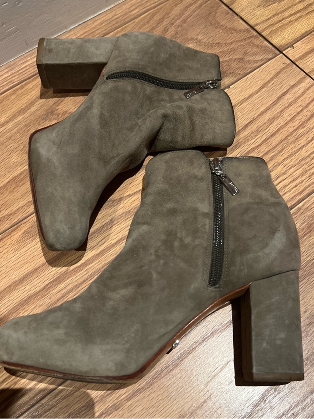 SCHUTZ Grey Suede Ankle Booties with Block Heel